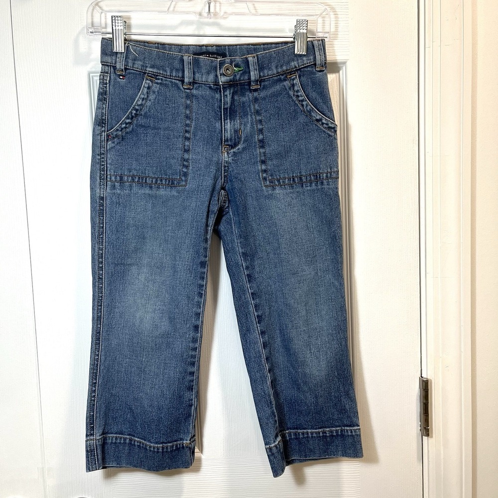 Tommy Hilfiger Girls Jeans Size 10 Blue Medium Wash Cropped Rhinestone